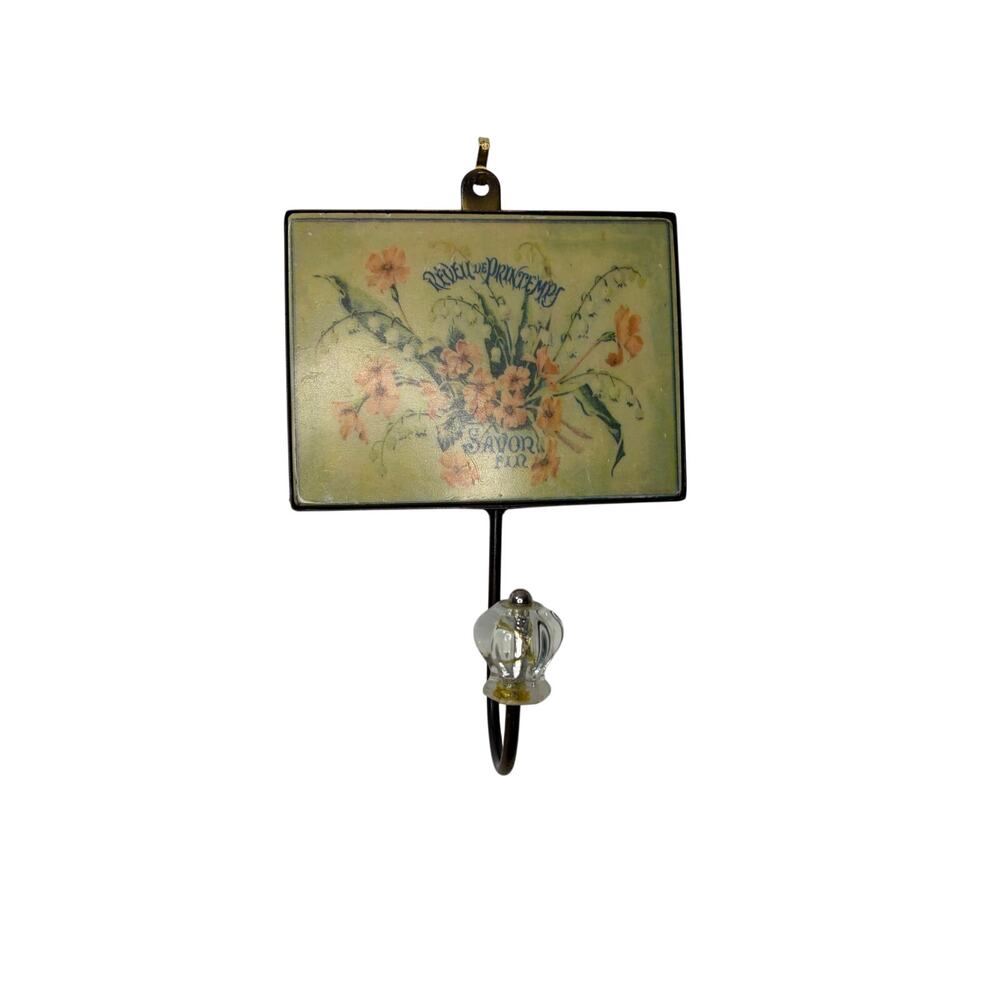 French Style Wall Hook With Glass Knob Floral Bouquet Words Fine Soap In French